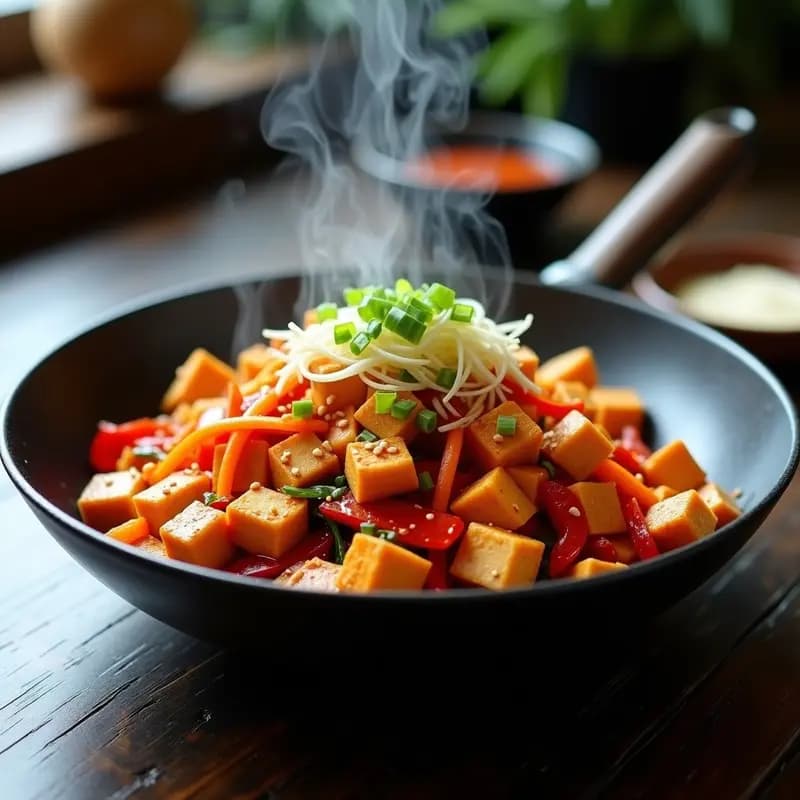 Samyang Buldak Vegano con Tofu y Vegetales: Receta Coreana Picante en Wok