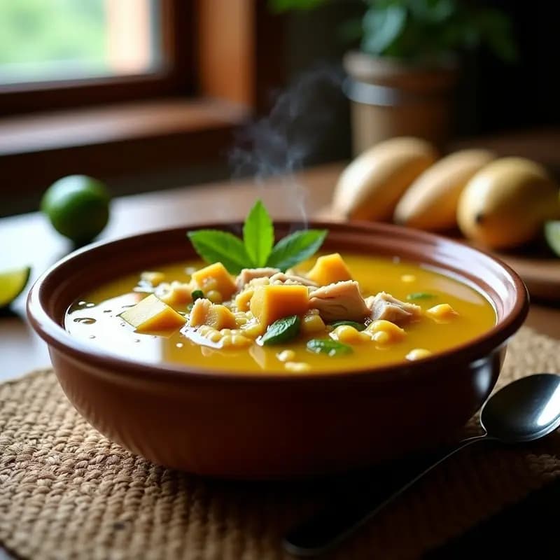 Sancocho de Gallina: Sopa Peruana con Yuca, Choclo y Hierbabuena