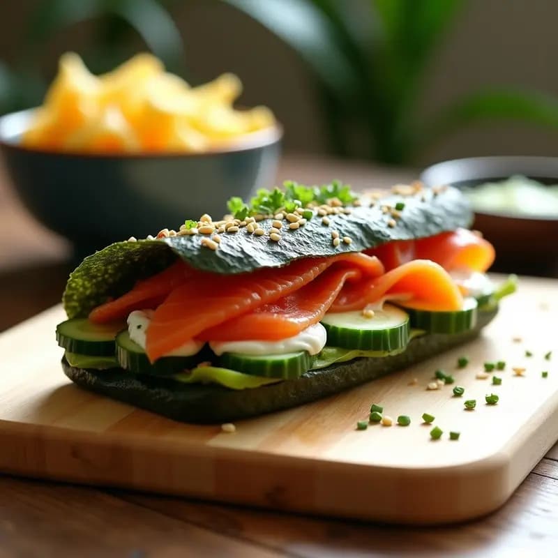 Sándwich de Pan de Algas con Salmón Ahumado y Crema de Wasabi: Receta Japonesa Sin Gluten
