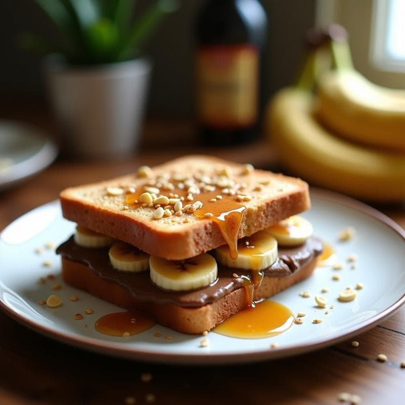 Sándwich de Banana y Mantequilla de Cacahuete Trufada: Desayuno Gourmet en 5 Minutos
