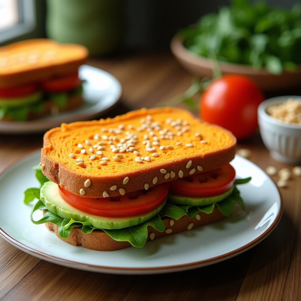 Sándwich de Pan de Batata y Semillas de Girasol con Aguacate y Rúcula: Receta Sin Gluten para Tupper