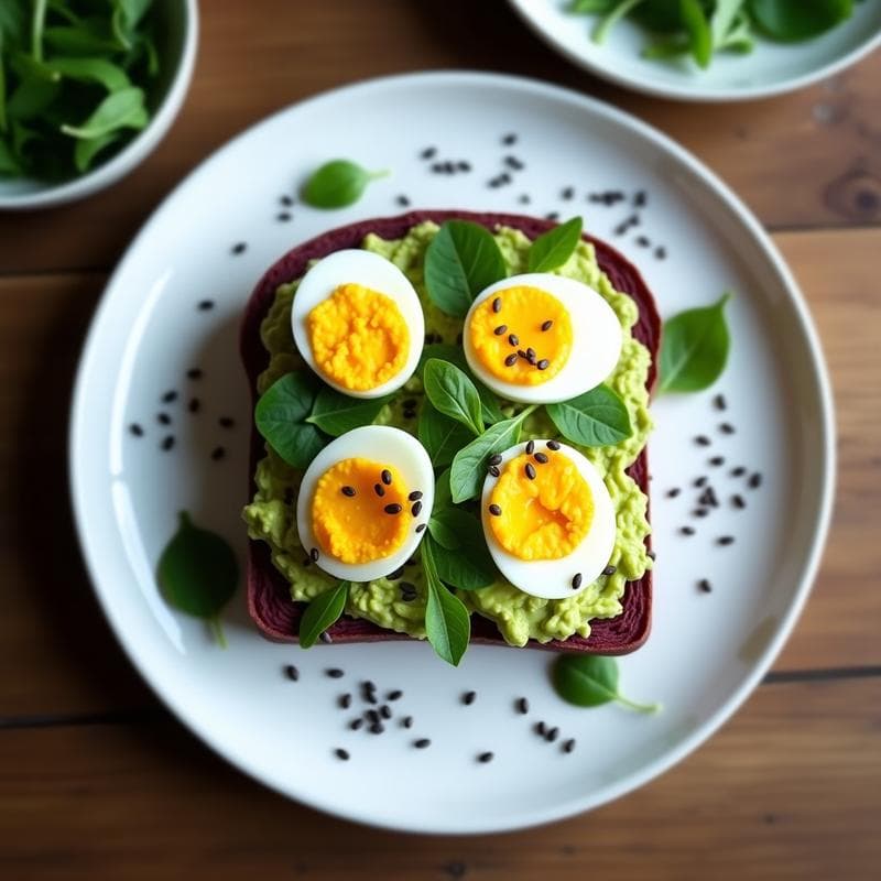 Sándwich de Pan de Batata Morada con Aguacate y Huevos de Codorniz: Desayuno Fitness en 10 Minutos