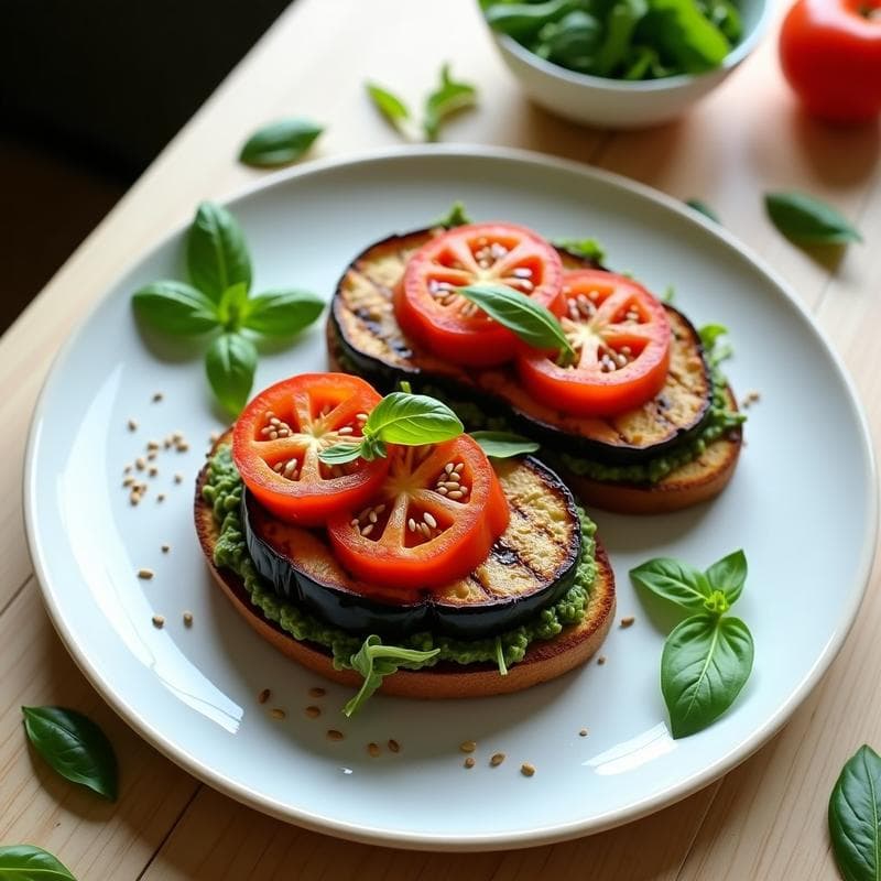 Sándwich de Berenjena Asada y Pesto de Rúcula: Receta en Airfryer Sin Pan Tradicional
