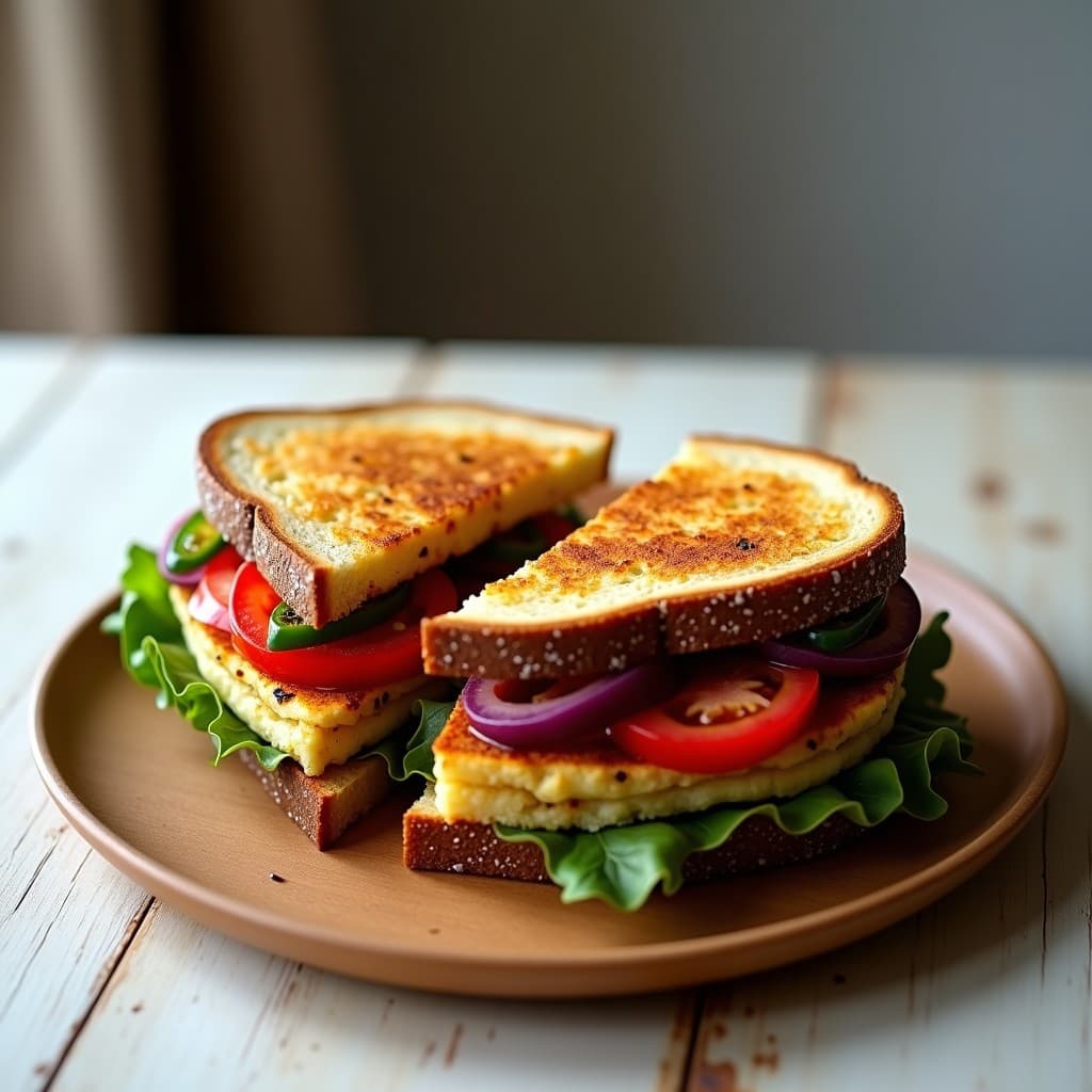 Sándwich de Pan de Centeno con Pastel de Berenjena y Pimientos Asados: Receta Vegetariana en Airfryer