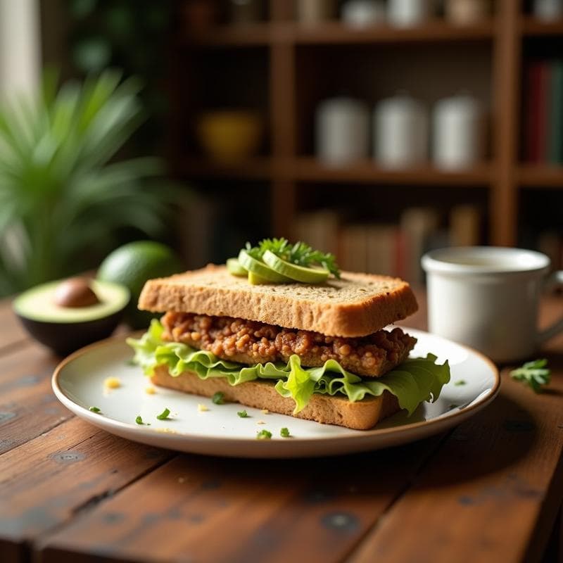 Sándwich de Pan de Centeno con Paté de Berros y Aguacate: Desayuno Keto y Sin Gluten