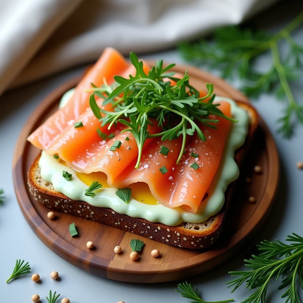 Sándwich Abierto de Pan de Centeno, Smoked Salmon y Crema de Eneldo: Receta Nórdica Alta en Omega-3