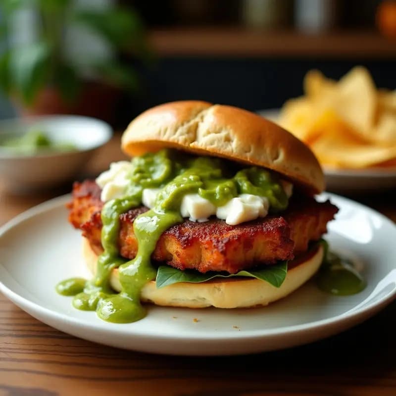 Sándwich de Chicharrón Prensado con Aguacate, Queso Oaxaca y Salsa Verde: Crujiente y Cremoso en Cada Bocado