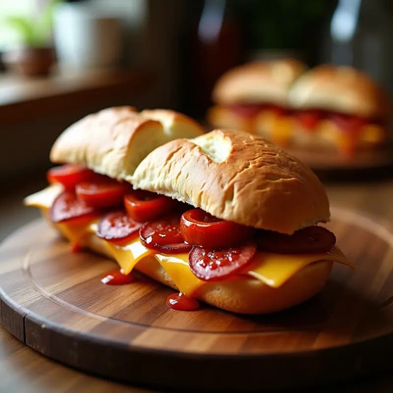 Sándwich de Chorizo, Queso Provolone y Pimientos Asados en Pan Ciabatta: Bocado Callejero Italiano