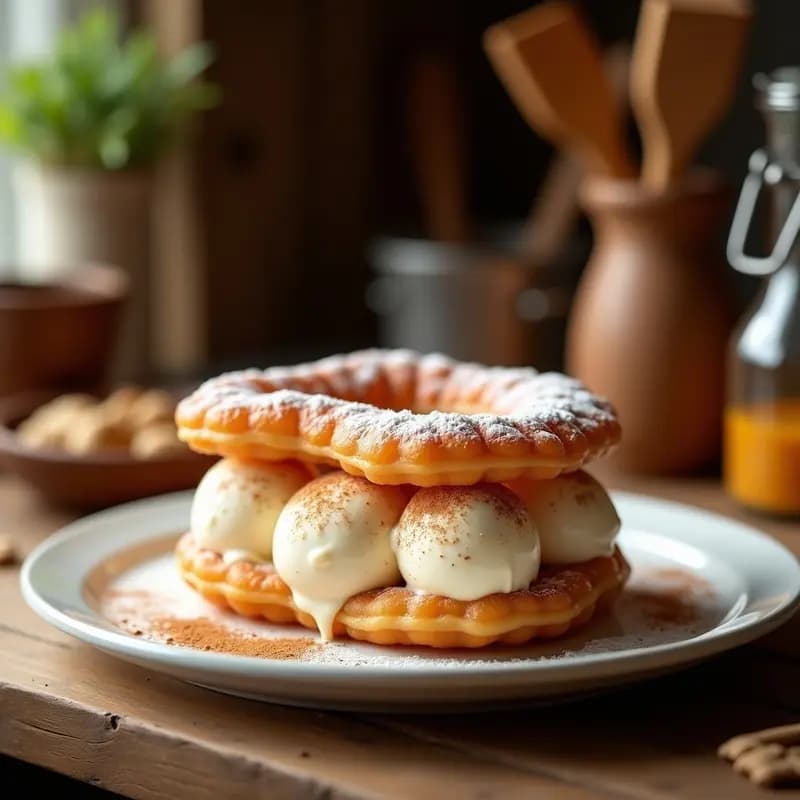 Sándwich de Churros Rellenos de Crema de Avellanas y Helado de stracciatella: Desayuno o Postre Extremadamente Dulce