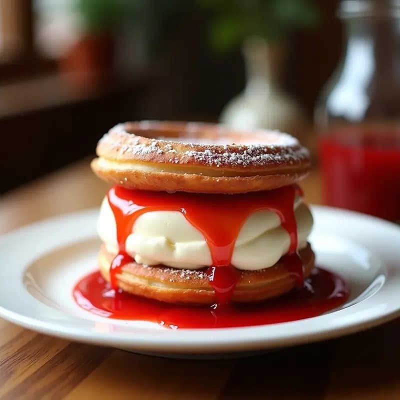 Sándwich de Churros con Helado y Salsa de Fresa: Desayuno o Merienda de Ensueño