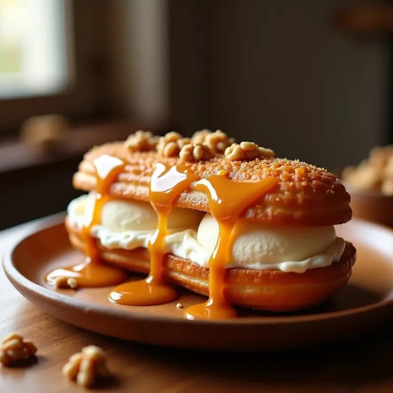 Sándwich de Churros con Helado de Vainilla y Sirope de Caramelo: El bocado que desafía las leyes