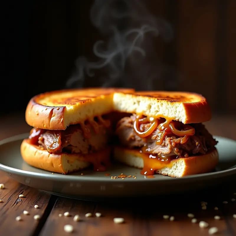 Sándwich de Costilla Ahumada con Queso Provolone y Cebolla Caramelizada: Bocado Contundente para Carnivoros