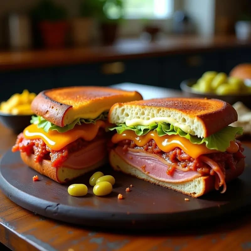 Sándwich Cubano de Cochinita Pibil con Queso Swiss y Encurtidos: Fusión de Sabores Mexicano-Cubana