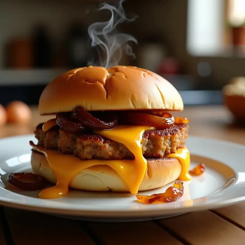 Sándwich de cubes steak con Queso derretido y Cebollas Caramelizadas entre Pan de Brioche: Receta de Comida Reconfortante