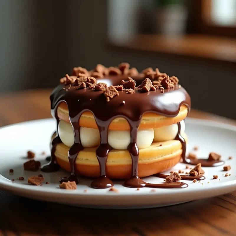 Sándwich de Donut con Helado de Vainilla y Sirope de Chocolate: Desayuno (o Postre) de Campeón