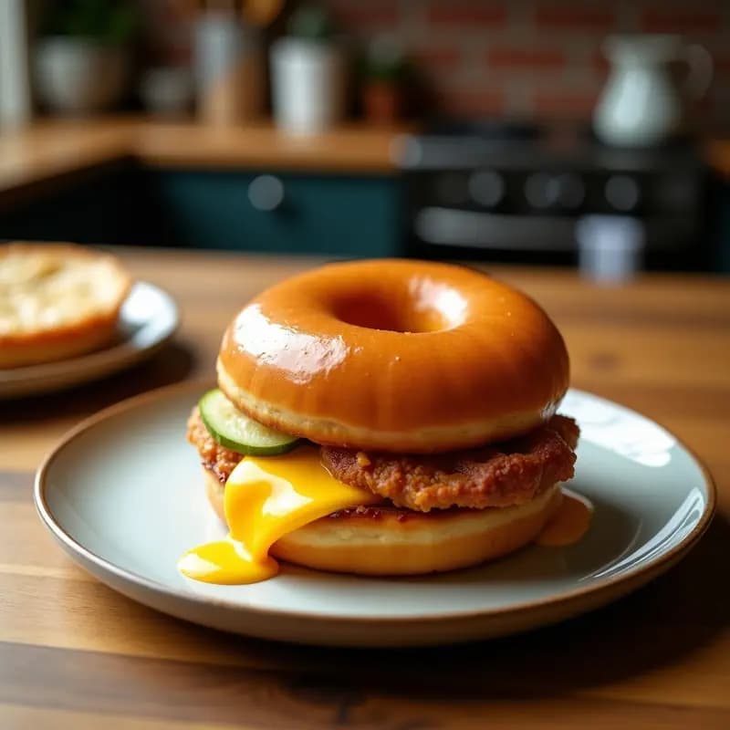 Sándwich de Donut Glaseado con Panceta Crujiente y Huevo Frito: Desayuno de Campeones (y Diabéticos)