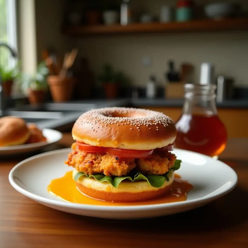 Sándwich de Donut Glaseado con Pollo Frito y Mermelada de Arándanos Picantes: Receta Dulce-Salada
