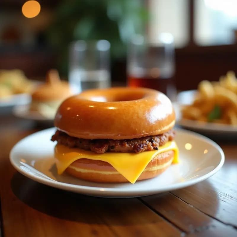 Sándwich de Donut Glaseado con Tocino y Queso Cheddar: Desayuno de Campeones