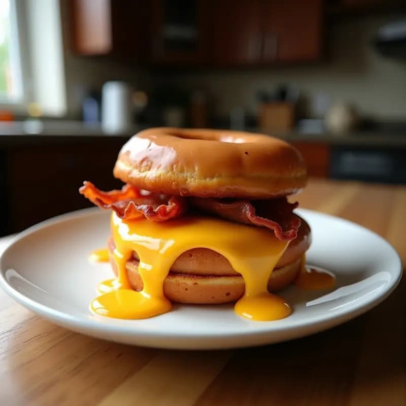 Sándwich de Donuts Glaseados, Bacon y Queso Cheddar: Desayuno que Parece un Plato Principal