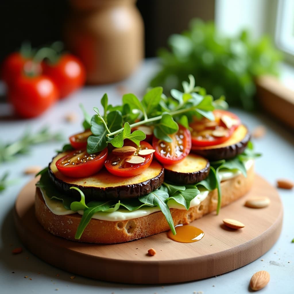 Sándwich de Pan de Espelta con Berenjena Asada y Queso de Cabra: Receta Gourmet Sin Gluten
