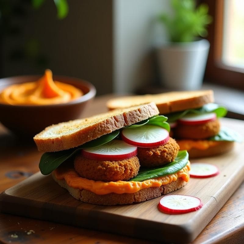 Sándwich de Falafel de Habas y Hummus de Zanahoria: Receta Vegana en Pan de Centeno