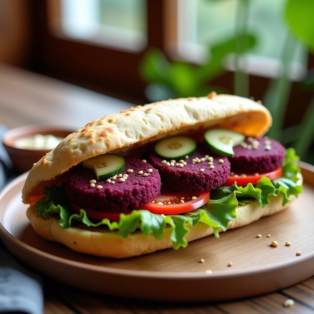 Sándwich de Falafel Morado y Tahini de Limón: Receta Árabe en Airfryer y Sin Gluten
