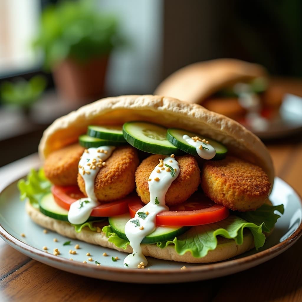 Sándwich de Falafel Crujiente con Pan de Pita Integral: Receta Árabe en Airfryer Sin Aceite