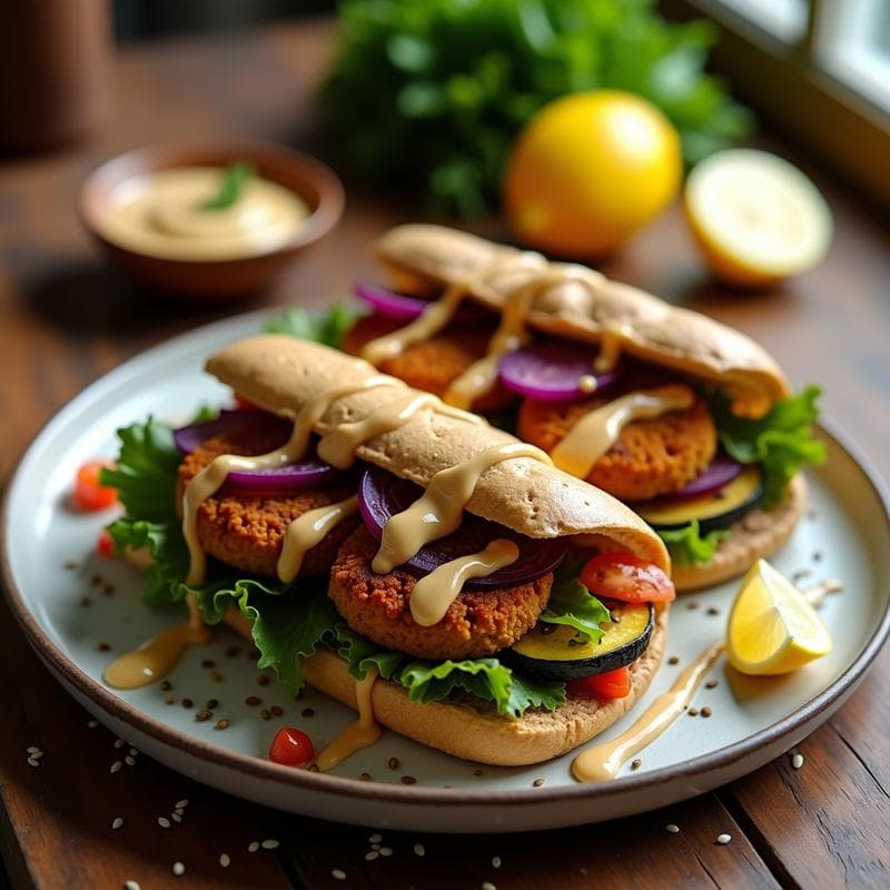 Sándwich de Falafel y Tahini con Vegetales Asados: Receta Vegana en Airfryer