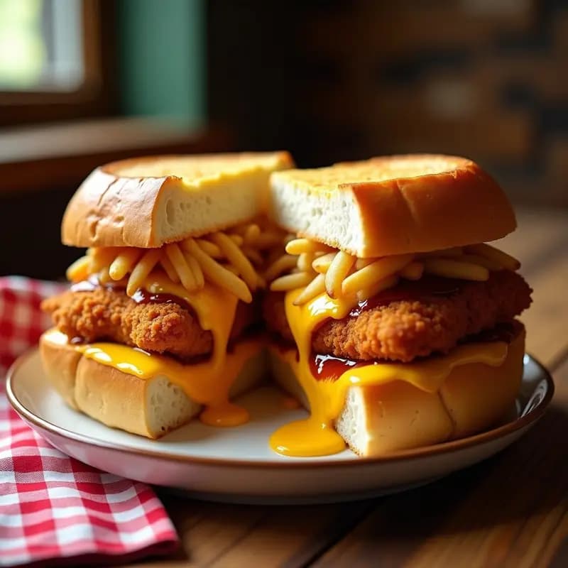 Sándwich de Filete Empanado con Queso Fundido y Patatas Fritas Dentro: El Bocadillo Definitivo
