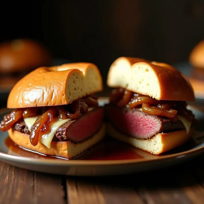 Sándwich de Flank Steak con Queso Provolone y Cebollas Caramelizadas en Pan Brioche: Receta de Bistec que Derrite