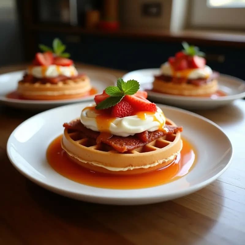 Sándwich de Go fre con Mermelada de Fresa, Queso Brie y Bacon Crujiente: Desayuno de Rey