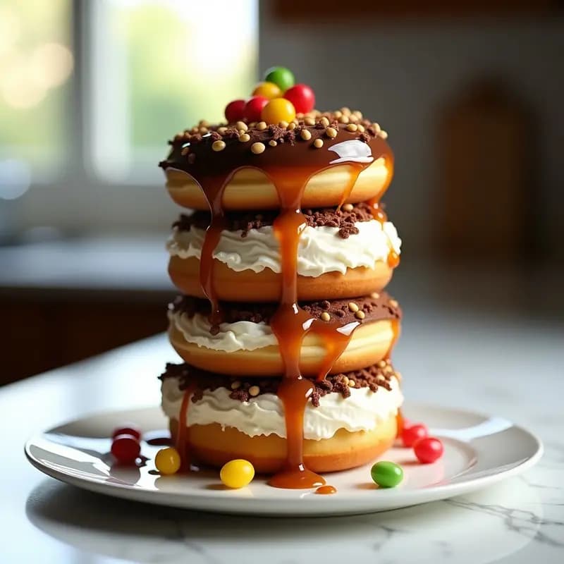 Sándwich de Helado de 5 Pisos con Donuts, Galletas y Caramelo Líquido: El Desafío Dulce Definitivo
