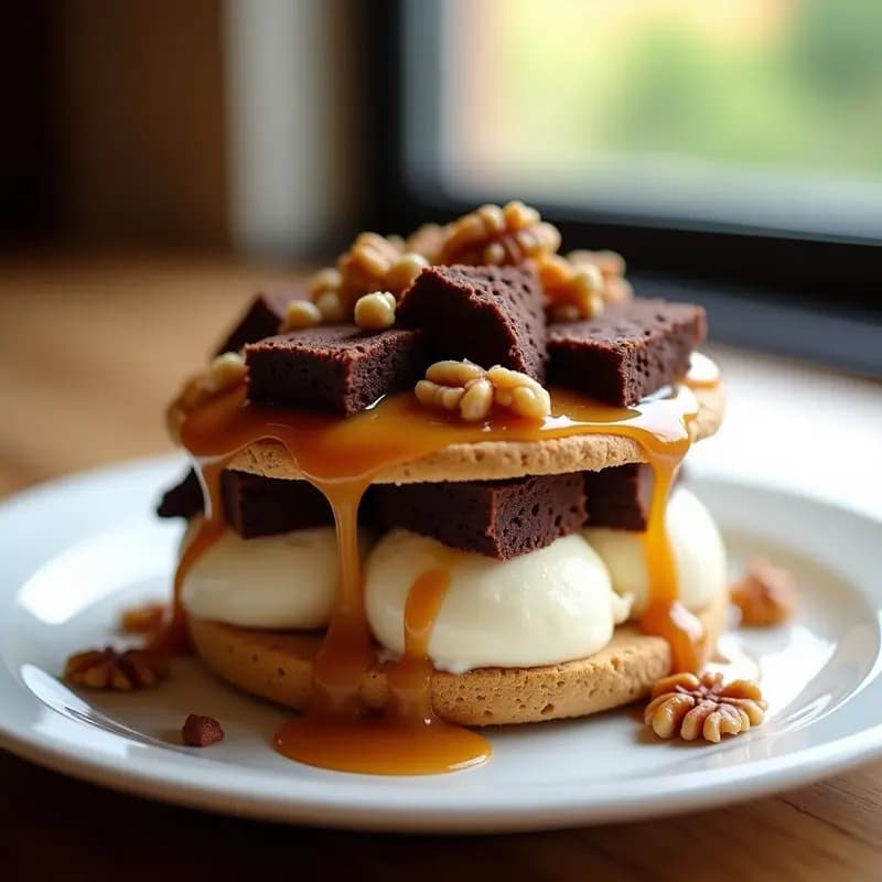 Sándwich de Helado de Cookies y Leche con Toppings de Brownies y Caramelo Salado: Postre que es una Comida