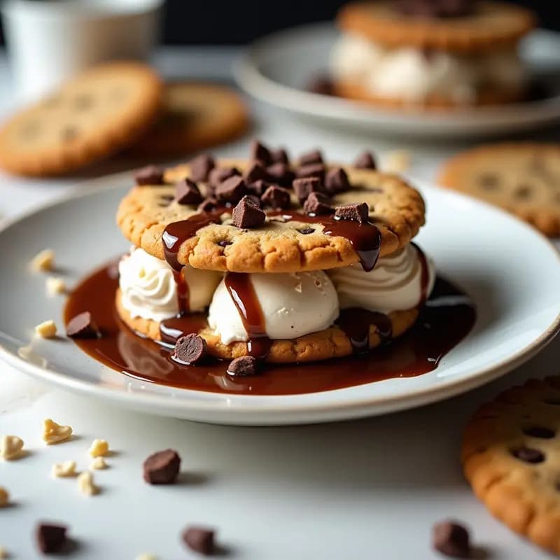 Sándwich de Helado de Cookies y Leche: Pan de Galletas, Helado y Sirope en un Solo Bocado