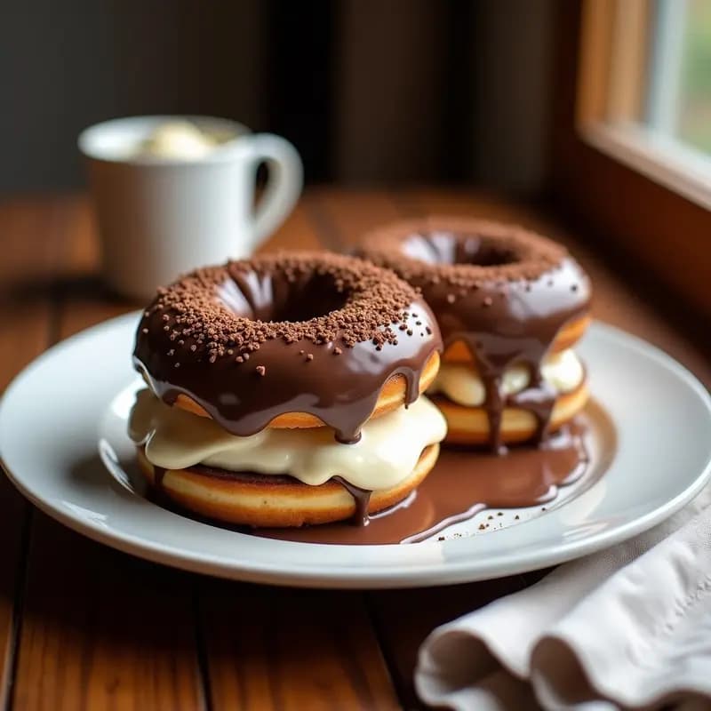 Sándwich de Helado entre Donuts de Chocolate rellenos de Nutella: Postre o Merienda Extrema