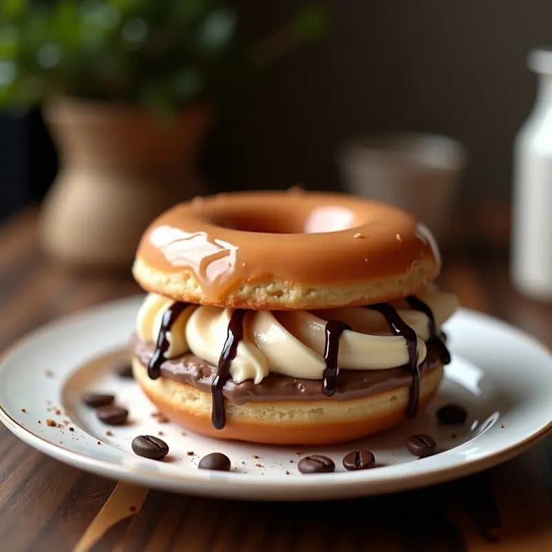 Sándwich de Helado de Donuts Glaseados y Crema de Moka: Postre Congelado para Adultos