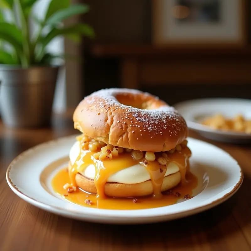 Sándwich de Helado Frito: Pan de Brioche Empanizado con Helado de Vainilla y Sirope de Caramelo