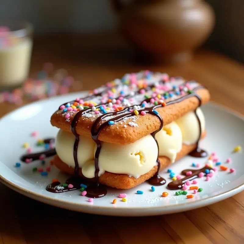 Sándwich de Helado Frito con Galletas y Sprinkles: Postre que Engancha