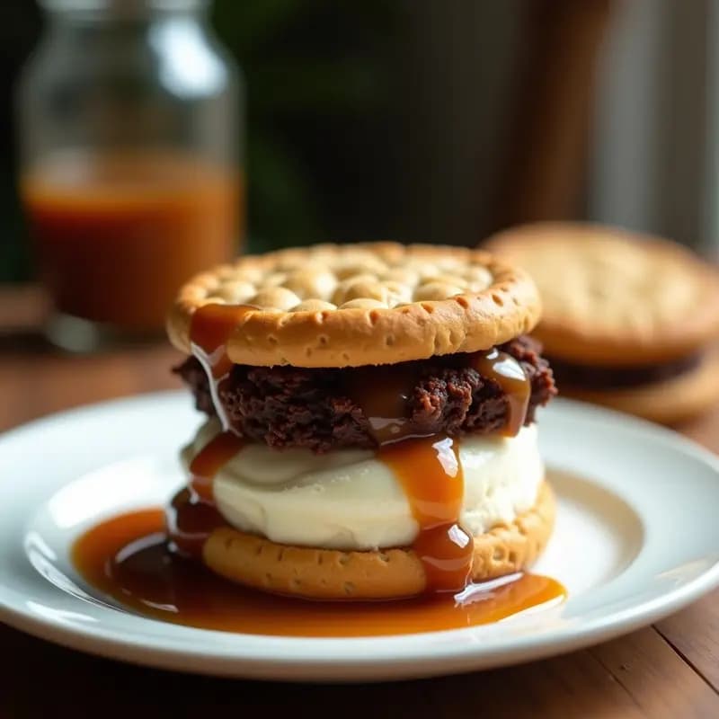 Sándwich de Helado de Galletas con Brownie y Salsa de Caramelo Salado: Receta de Postre Congelado para Verano
