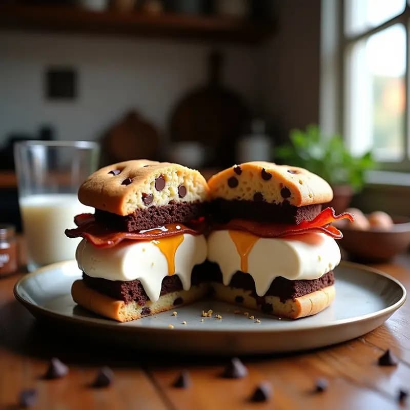 Sándwich de Helado de Galletas con Brownies y Bacon: El Postre que Parece un Desayuno (pero No Lo Es)