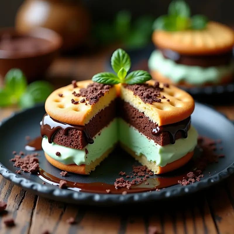 Sándwich de Helado de Galletas con Brownies y Helado de Menta: Postre en Capas que Derrite el Corazón