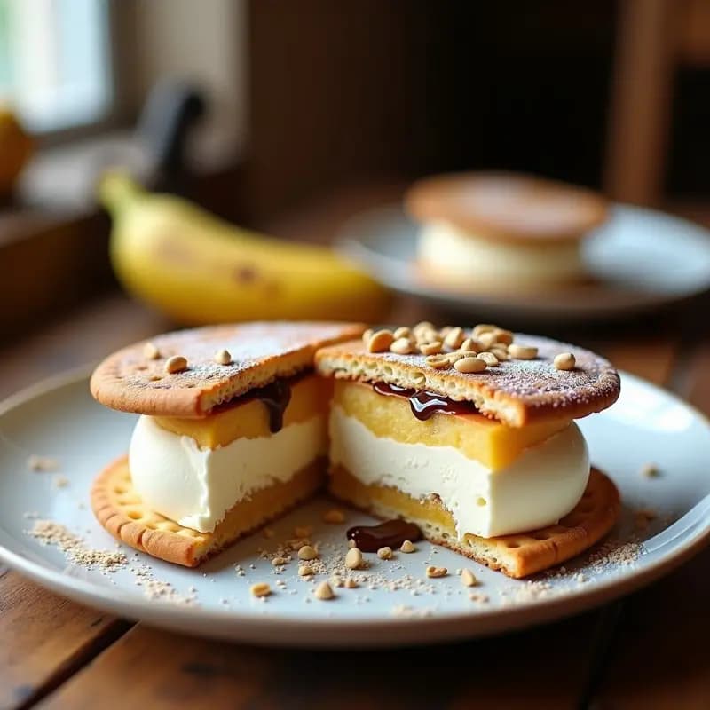 Sándwich de Helado de Galletas Maria con Crema de Avellana y Plátano: Merienda de Infancia Reinventada