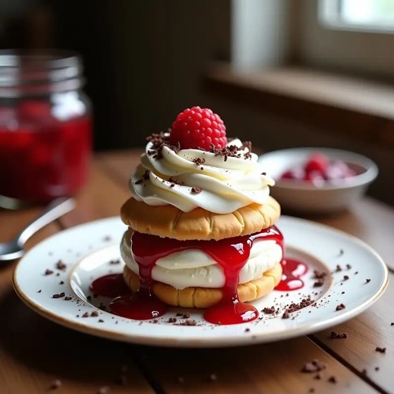 Sándwich de Helado de Galletas María con Mermelada de Frutos Rojos y Nata