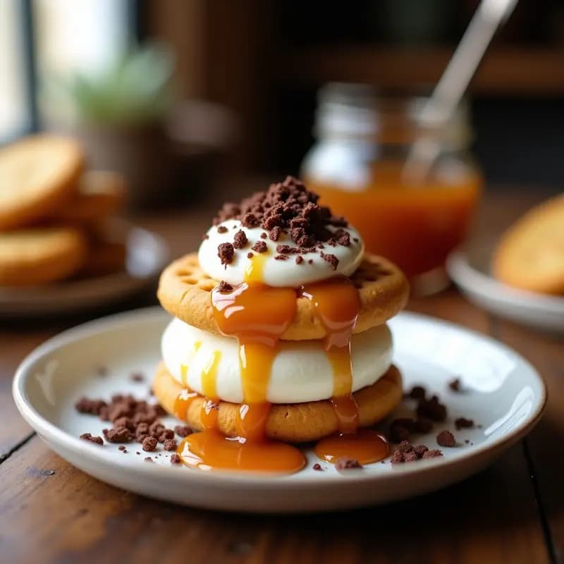 Sándwich de Helado entre Galletas de Galleta María y Sirope de Caramelo: Postre Retro que Conquista