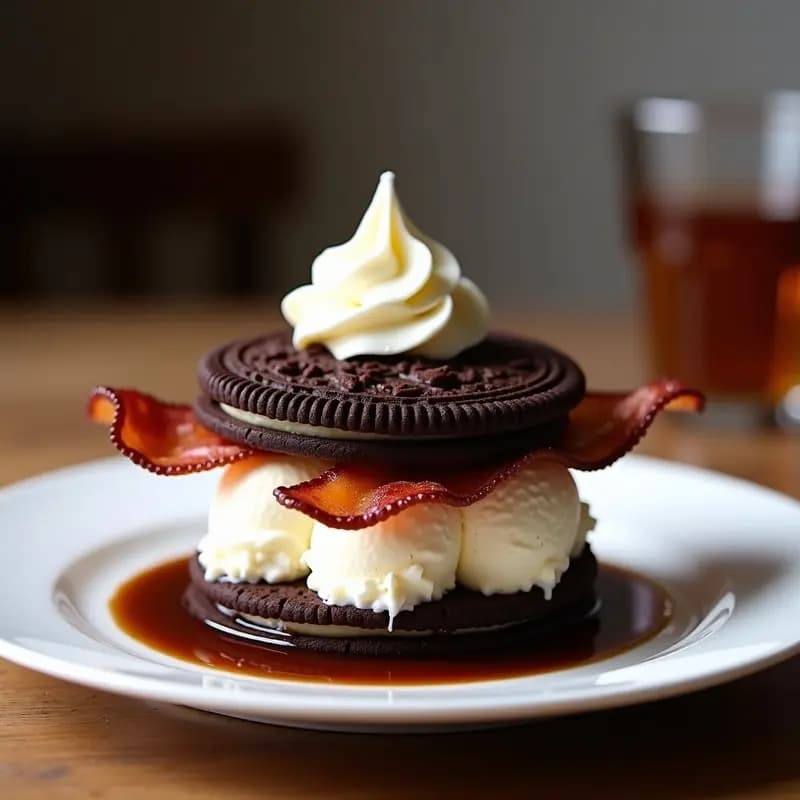 Sándwich de Helado de Galletas Oreos y Brownie con Bacon: Postre Imprescindible para Fanáticos del Dulce