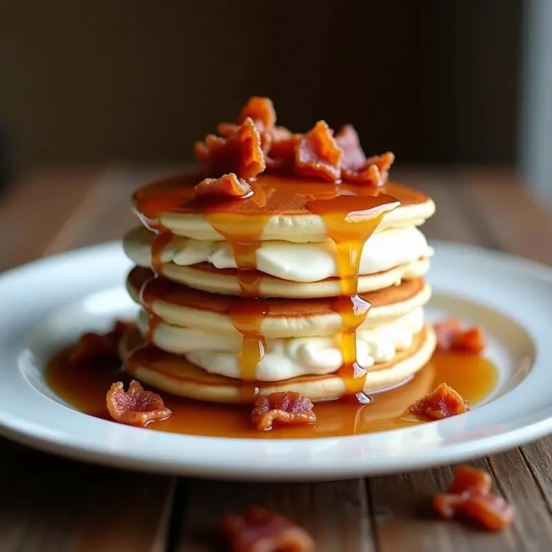 Sandwich de Helado entre Dos Pancakes con Sirope de Arce y Tocino Crujiente: Desayuno de Champions