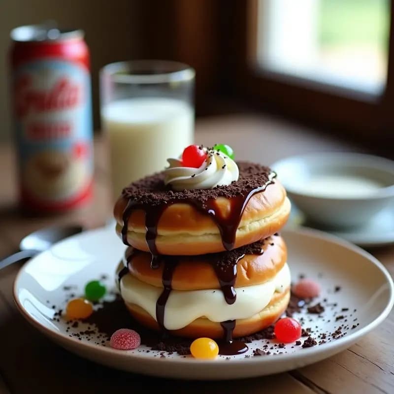 Sándwich de Helado de Vainilla entre Donuts Gaseosas: Postre para Romper la Dieta