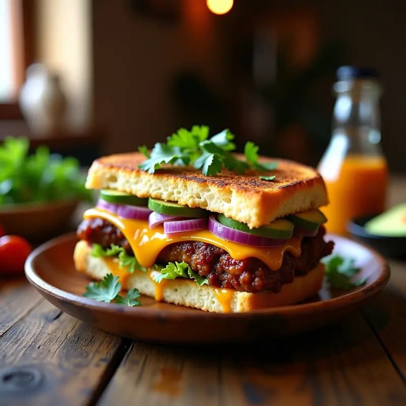 Sándwich de Helmado con Carnitas, Queso Oaxaca y Aguacate: Sabores Mexicanos en Pan