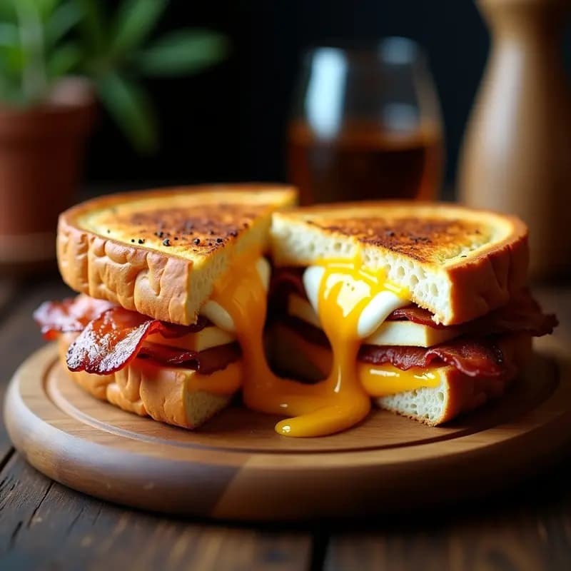 Sándwich de Helmado con Queso Gratinado, Bacon y Huevo Frito: Desayuno Ultracontundente