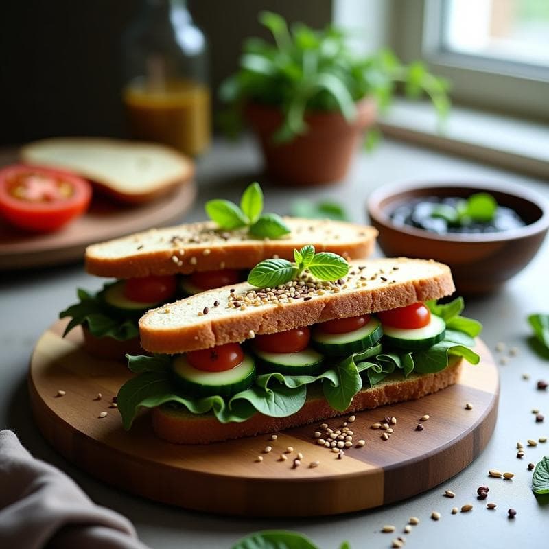 Sándwich de Hummus Negro y Rúcula: Receta Vegana en Pan de Centeno Sin Gluten